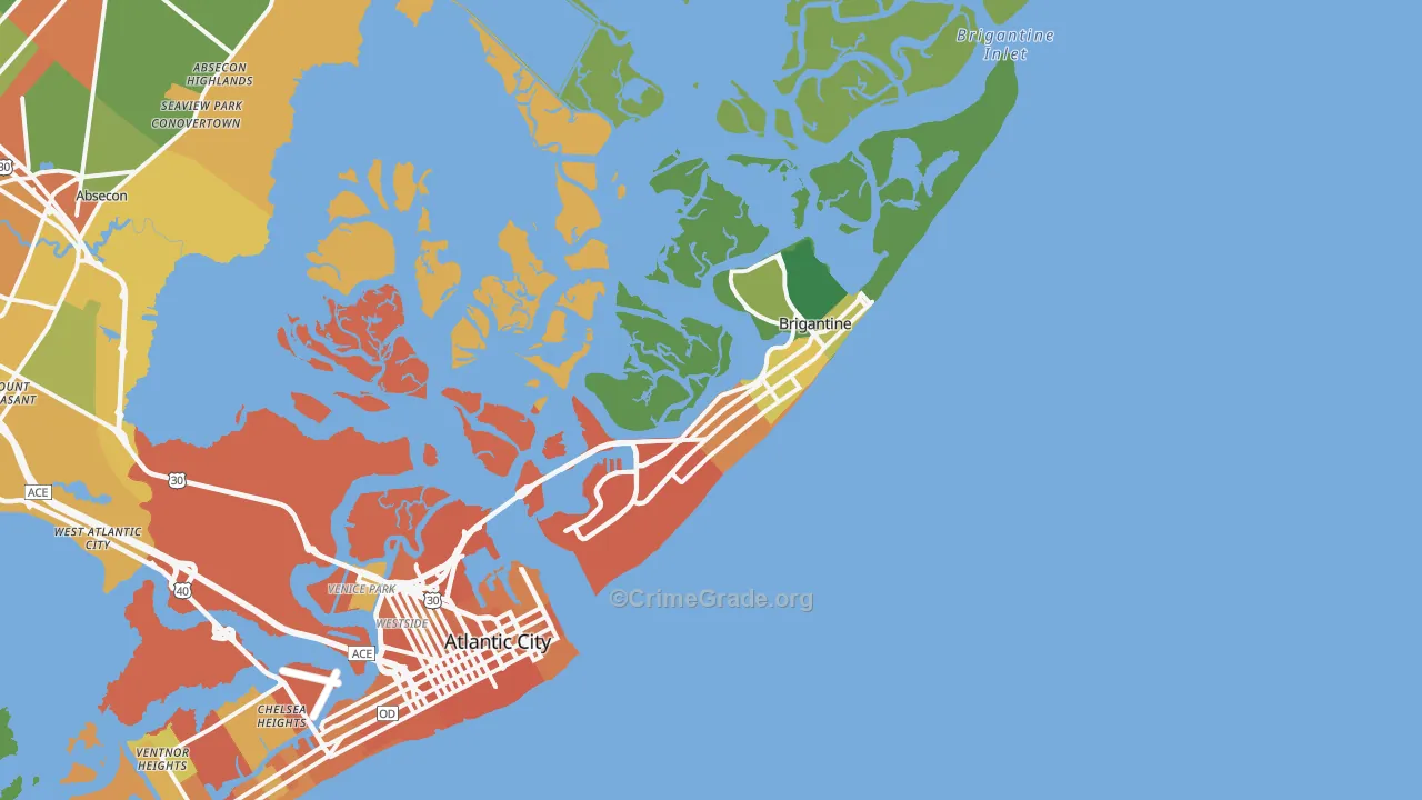 Brigantine, NJ Map of Vandalism Rates