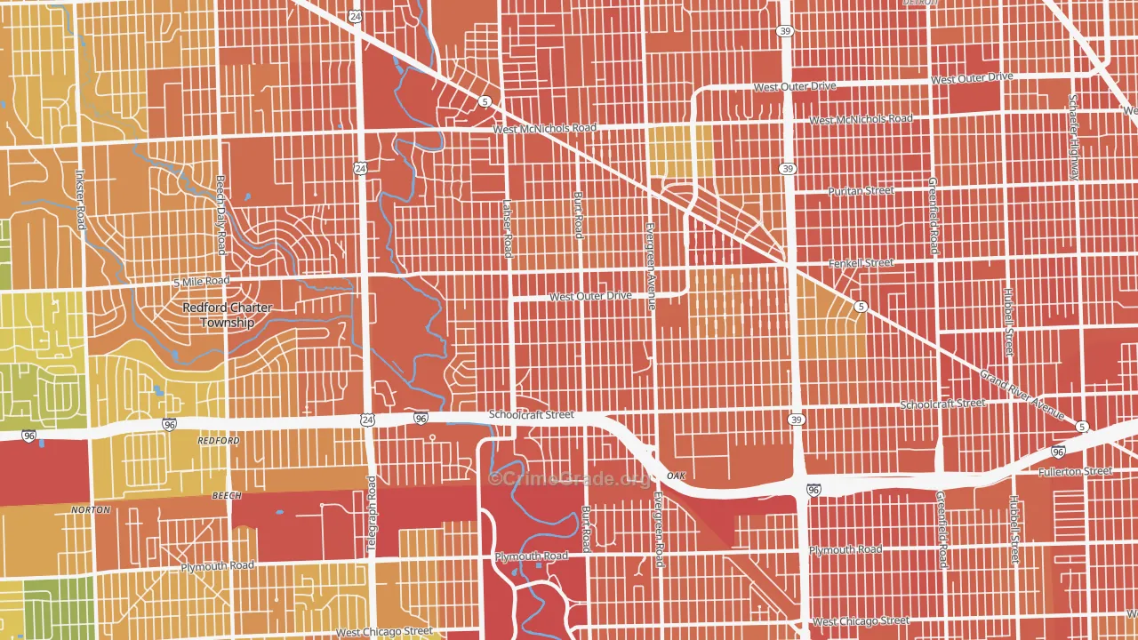 Brightmoor, Detroit, MI Map of Vandalism Rates