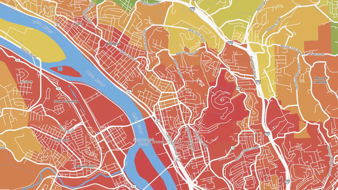 Brighton Heights, Pittsburgh, PA Map of Vandalism Rates