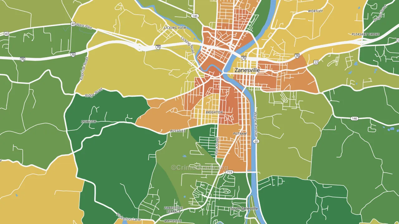 Brighton Historic District, Zanesville, OH Map of Vandalism Rates
