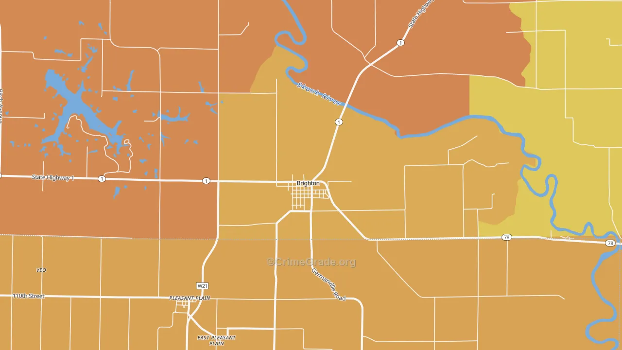 Brighton, IA Map of Vandalism Rates