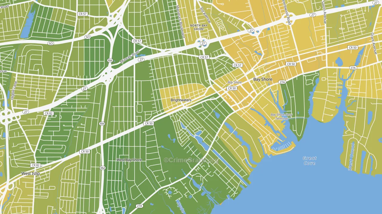 Brightwaters, NY Map of Vandalism Rates