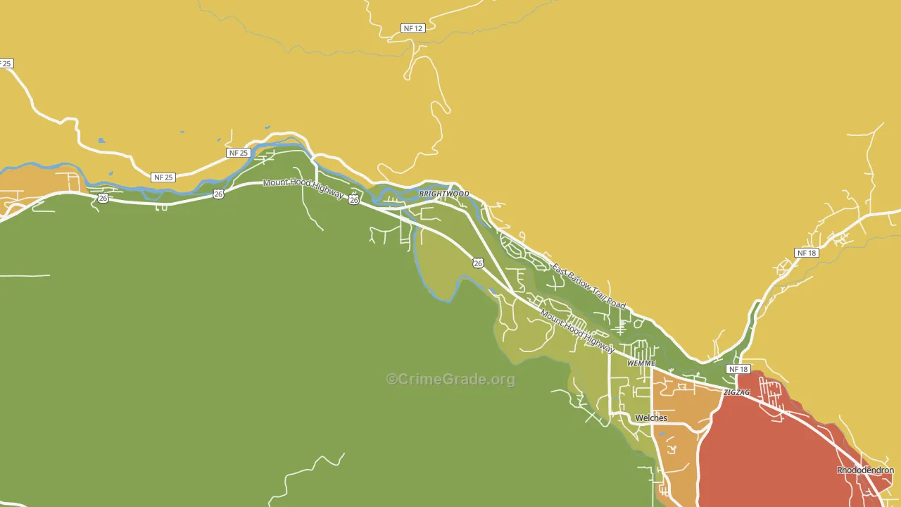 Brightwood, OR Map of Vandalism Rates