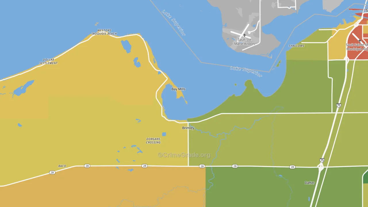 Brimley, MI Map of Vandalism Rates