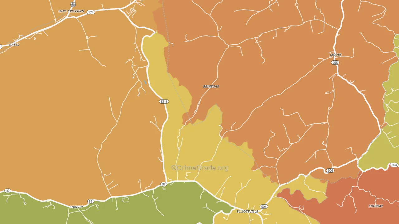 Brinegar, KY Map of Vandalism Rates