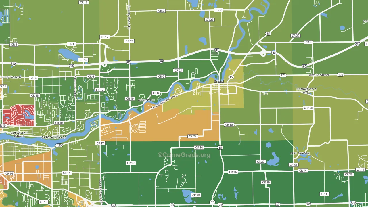 Bristol, IN Map of Vandalism Rates