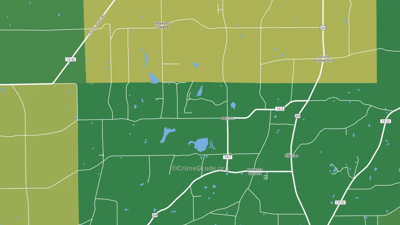 Bristol, NY Map of Vandalism Rates