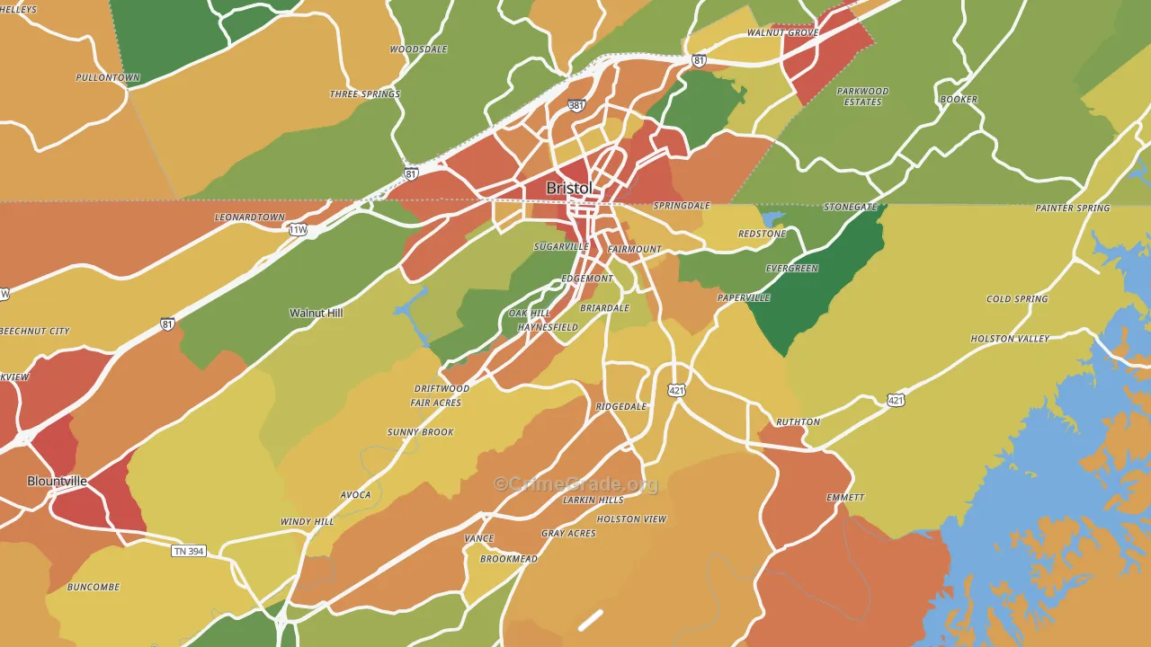 Bristol, TN Map of Vandalism Rates