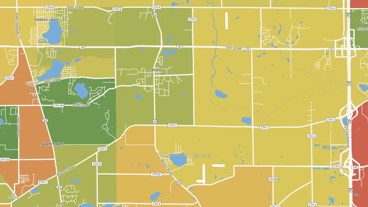 Bristol, WI Map of Vandalism Rates