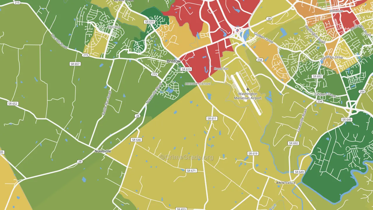 Bristow, VA Map of Vandalism Rates