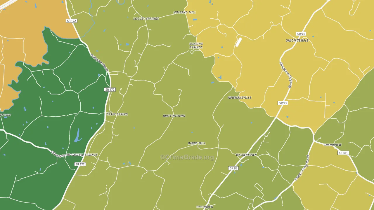 Brittontown, TN Map of Vandalism Rates