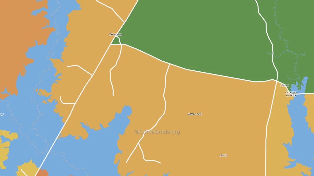 Broaddus, TX Map of Vandalism Rates