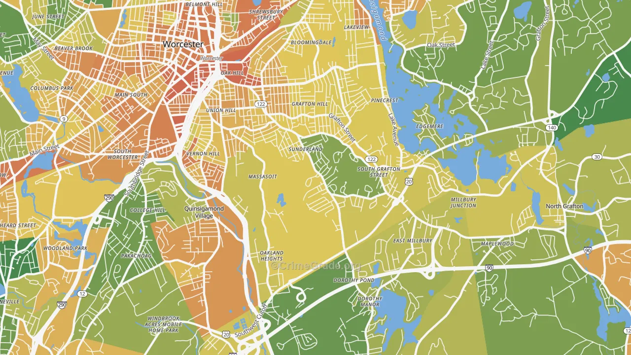 Broadmeadow Brook, Worcester, MA Map of Vandalism Rates