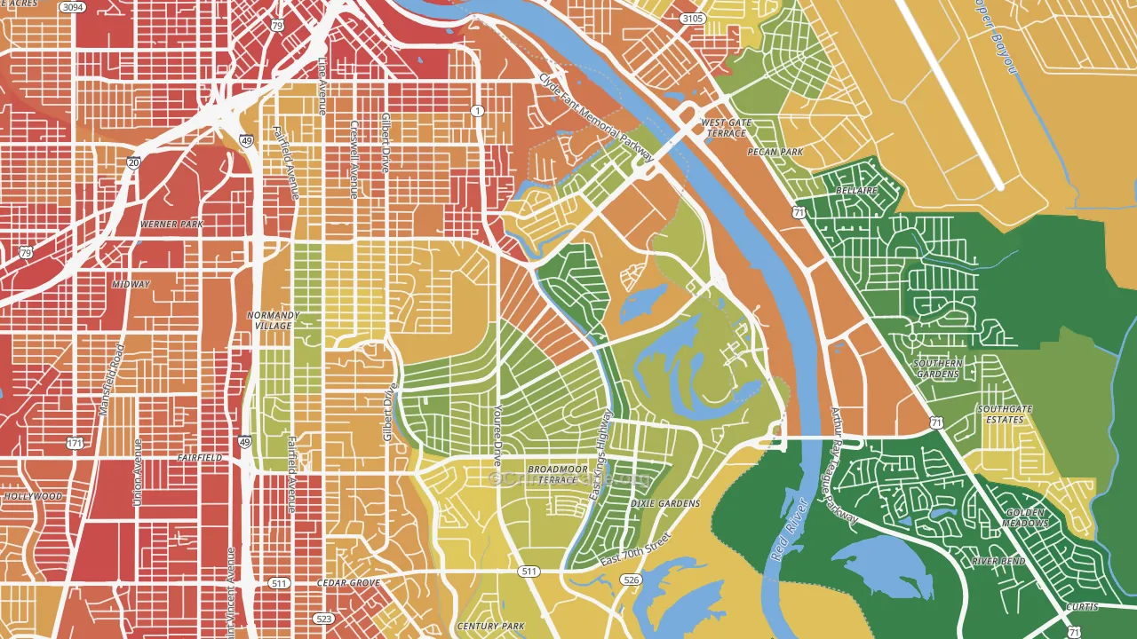 Broadmoor-Anderson Isle-Shreve Isle, Shreveport, LA Map of Vandalism Rates