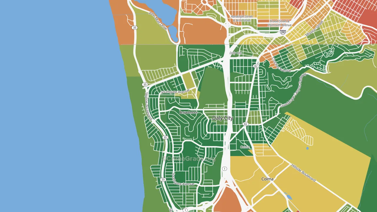 Broadmoor, Daly City, CA Map of Vandalism Rates
