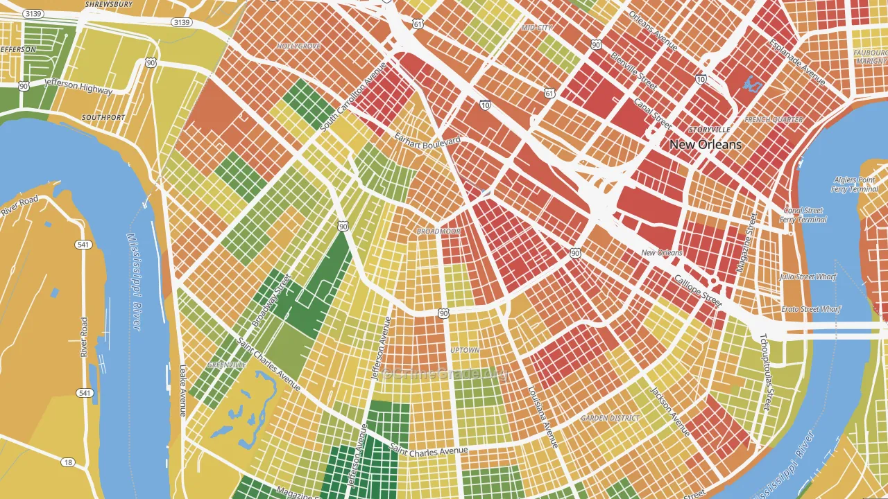 Broadmoor, New Orleans, LA Map of Vandalism Rates