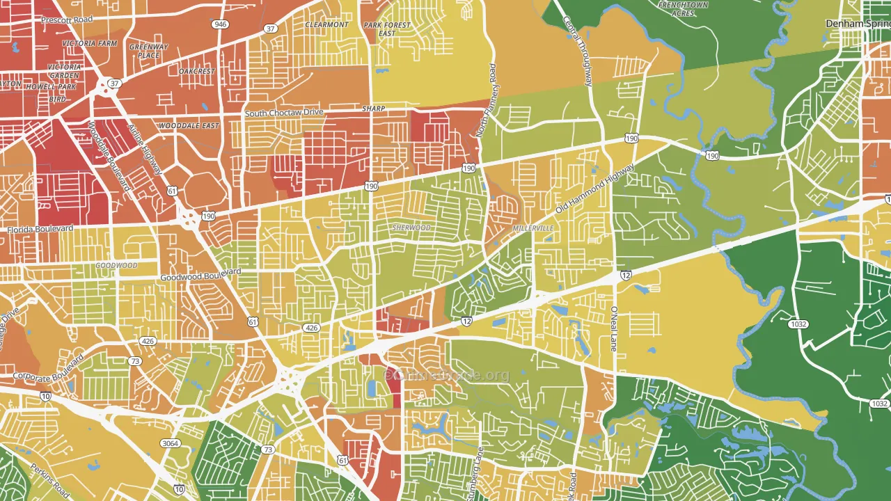 Broadmoor-Sherwood, Baton Rouge, LA Map of Vandalism Rates