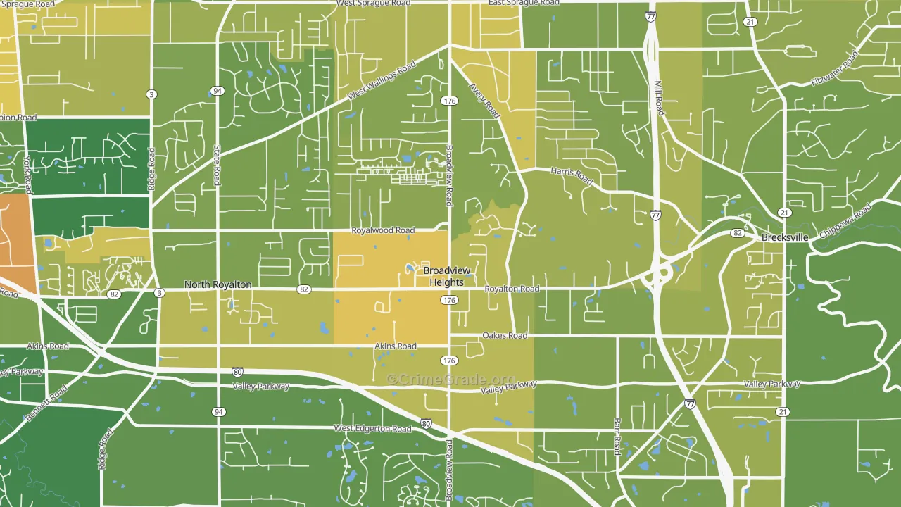 Broadview Heights, OH Map of Vandalism Rates