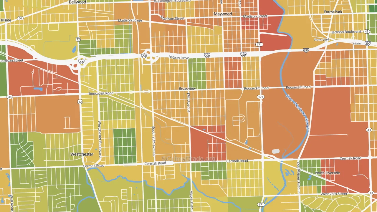Broadview, IL Map of Vandalism Rates