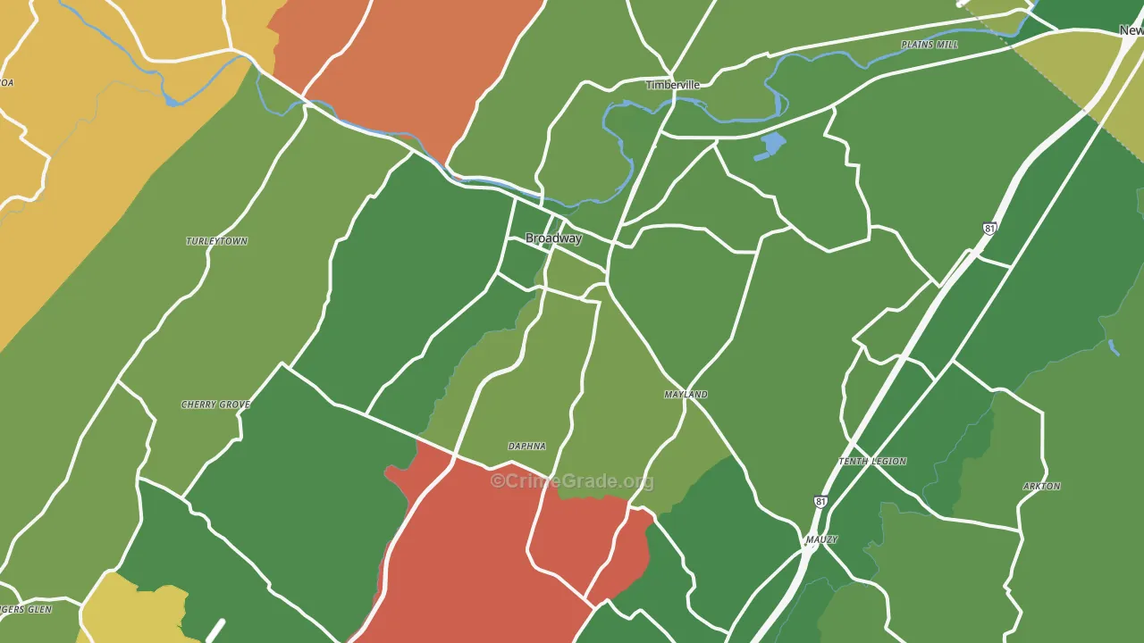 Broadway, VA Map of Vandalism Rates