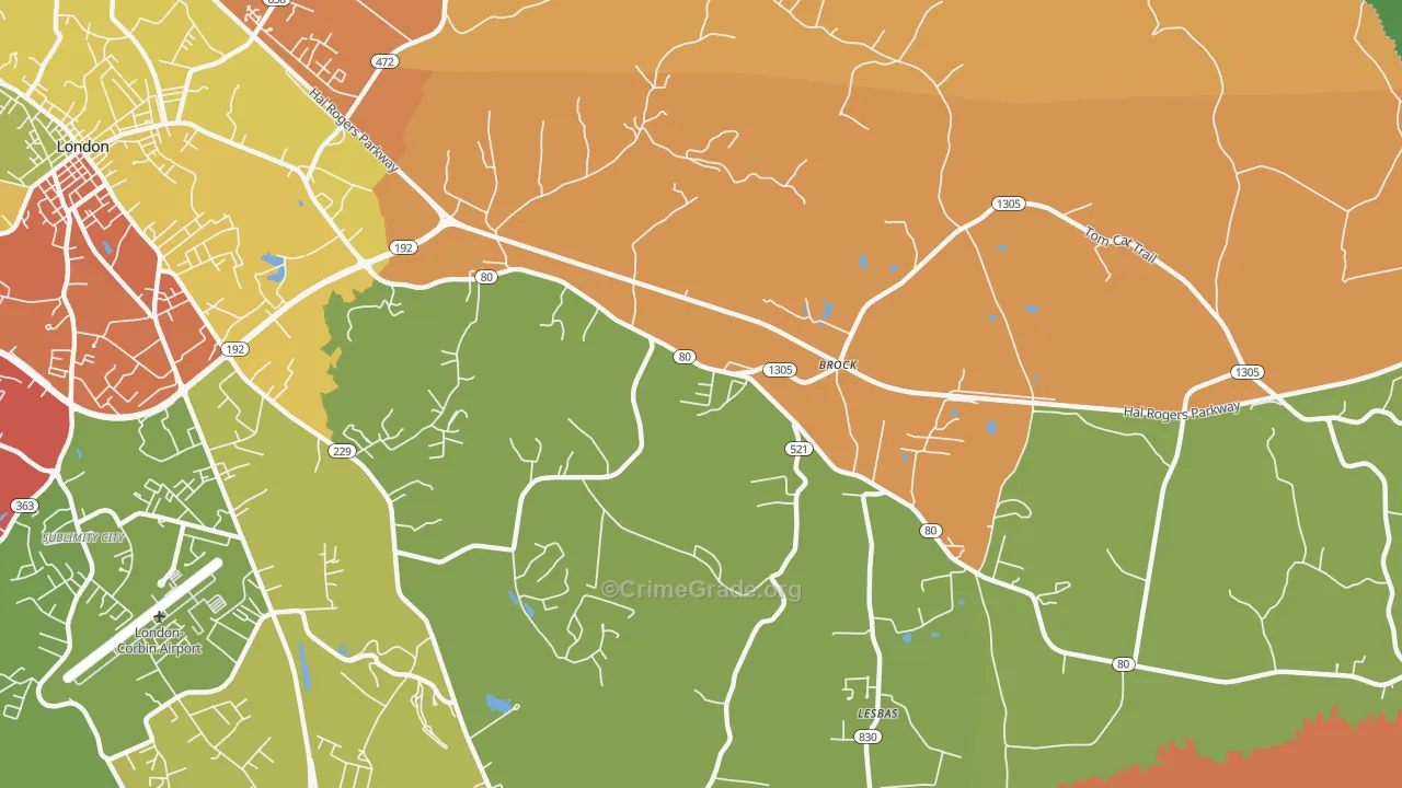 Brock, KY Map of Vandalism Rates