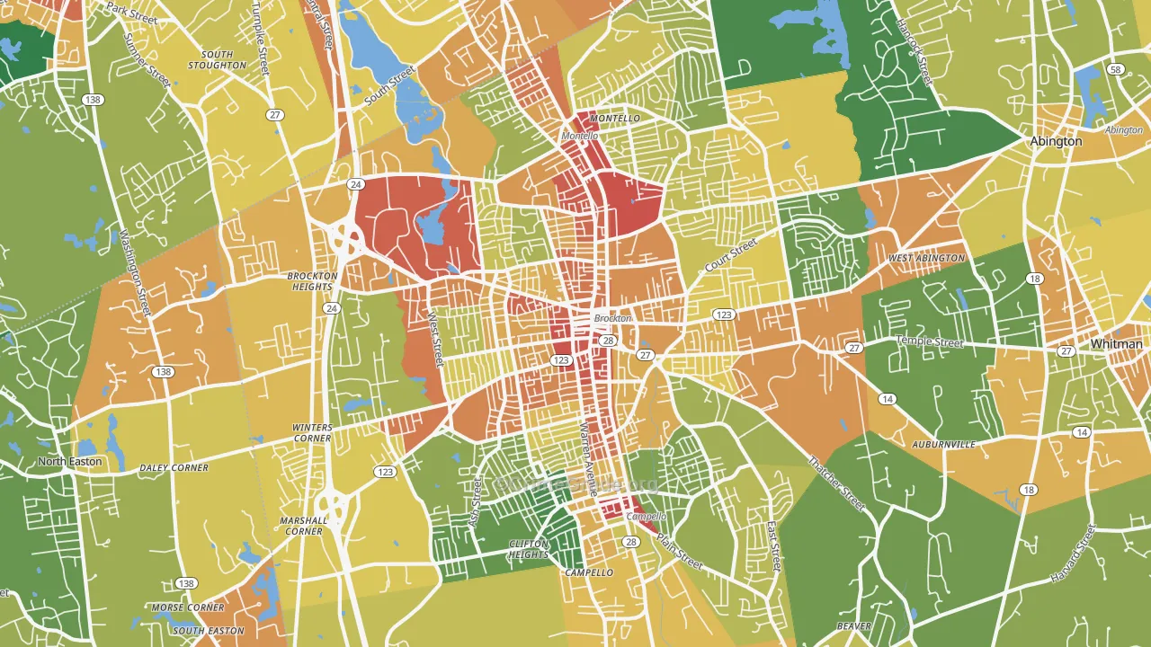 Brockton, MA Map of Vandalism Rates