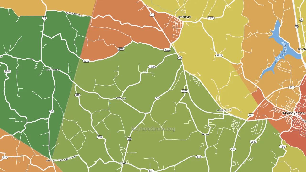 Brodhead, KY Map of Vandalism Rates