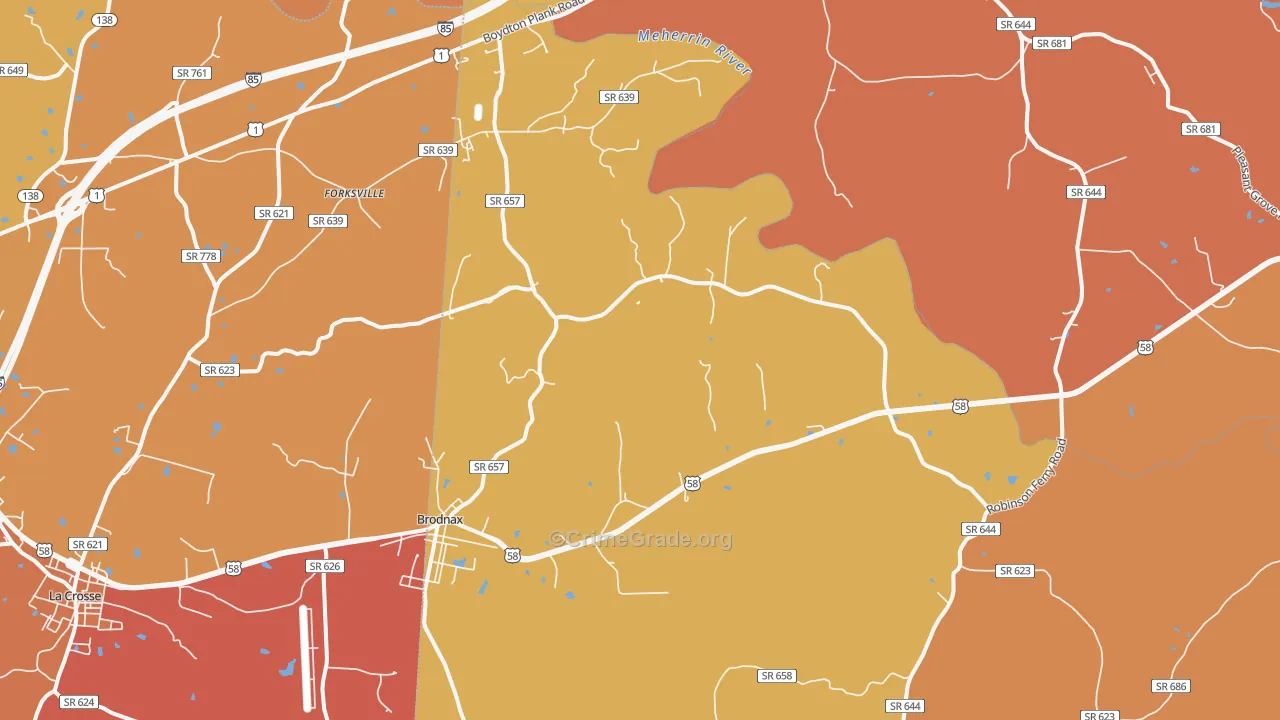 Brodnax, VA Map of Vandalism Rates