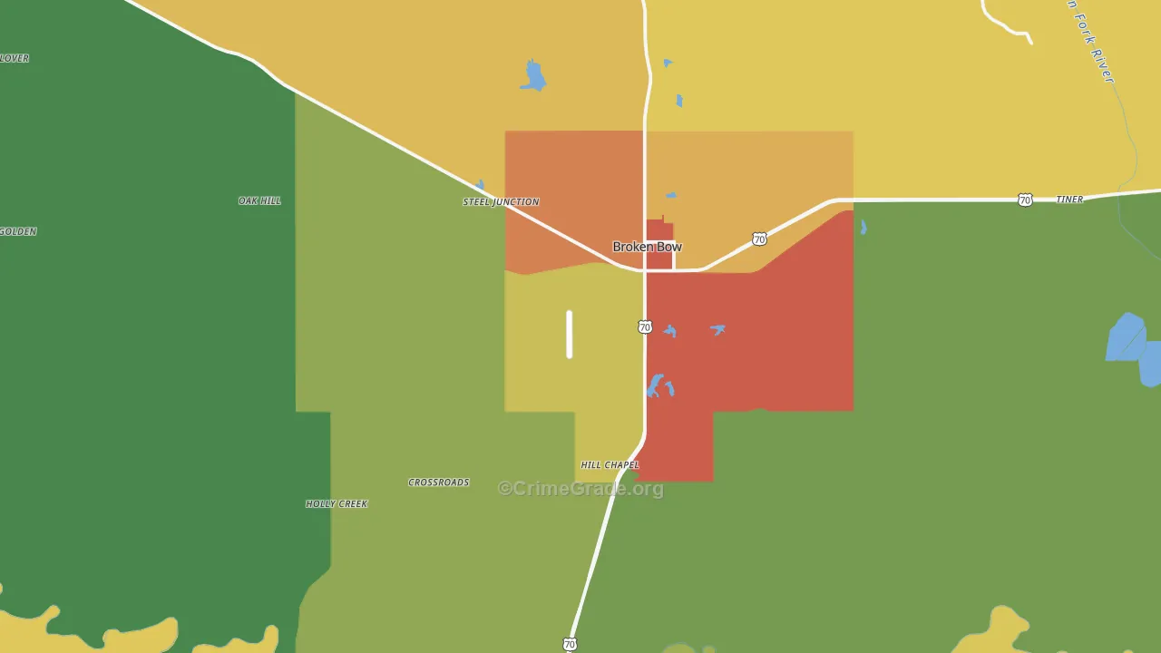 Broken Bow, OK Map of Vandalism Rates