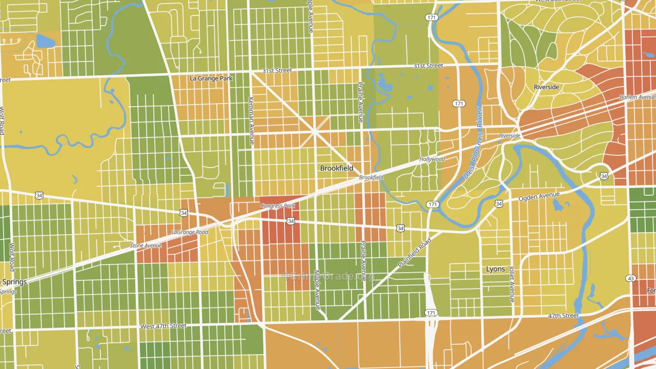 Brookfield, IL Map of Vandalism Rates