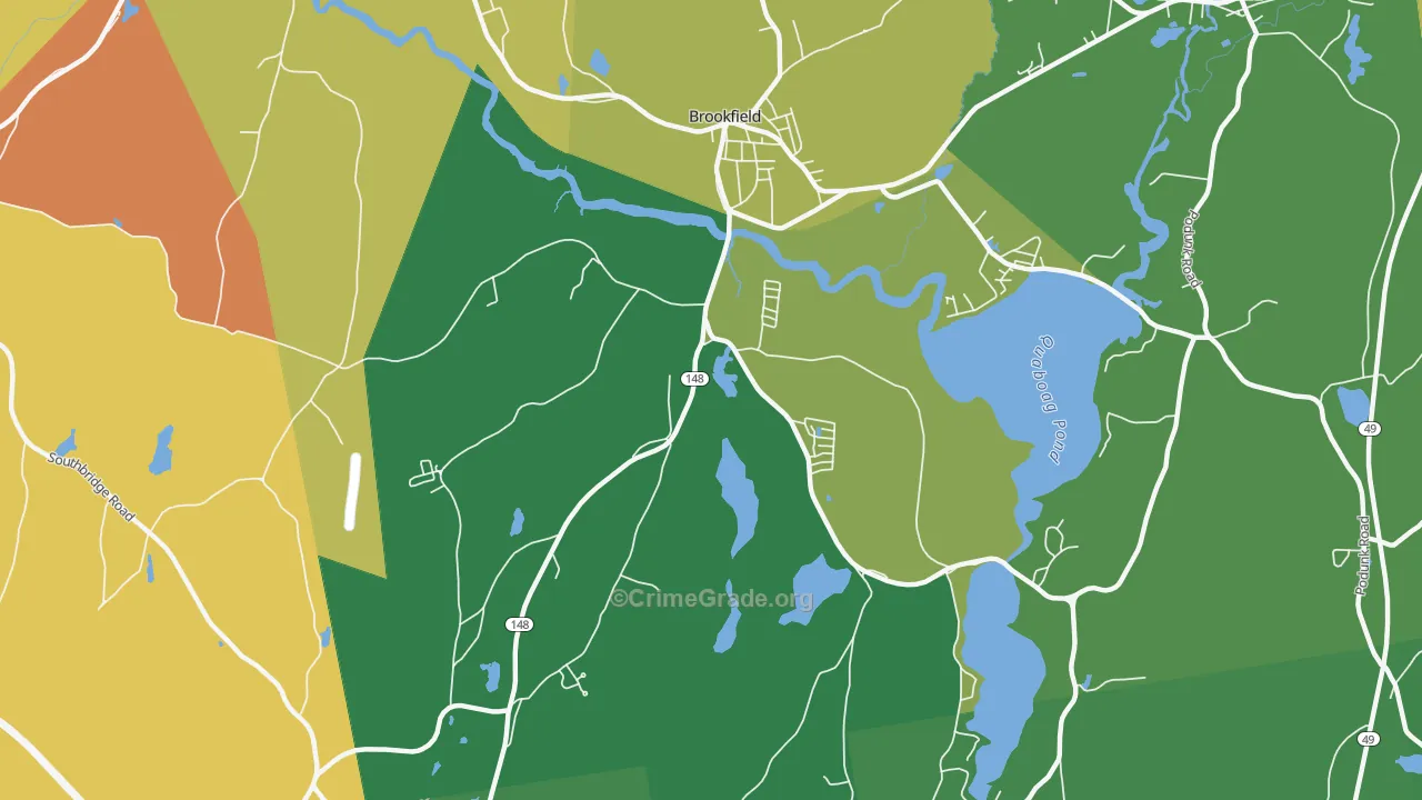 Brookfield, MA Map of Vandalism Rates