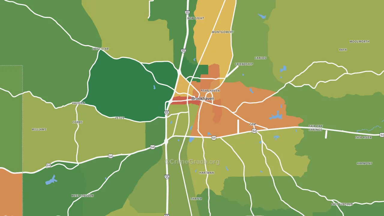 Brookhaven, MS Map of Vandalism Rates