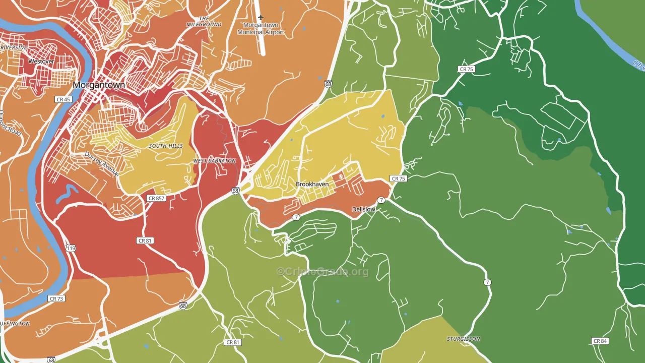 Brookhaven, WV Map of Vandalism Rates