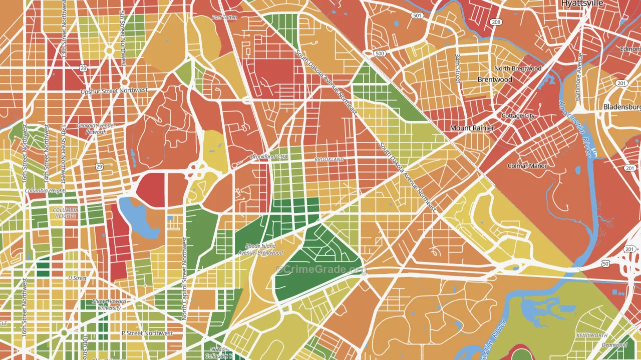 Brookland, Washington, DC Map of Vandalism Rates
