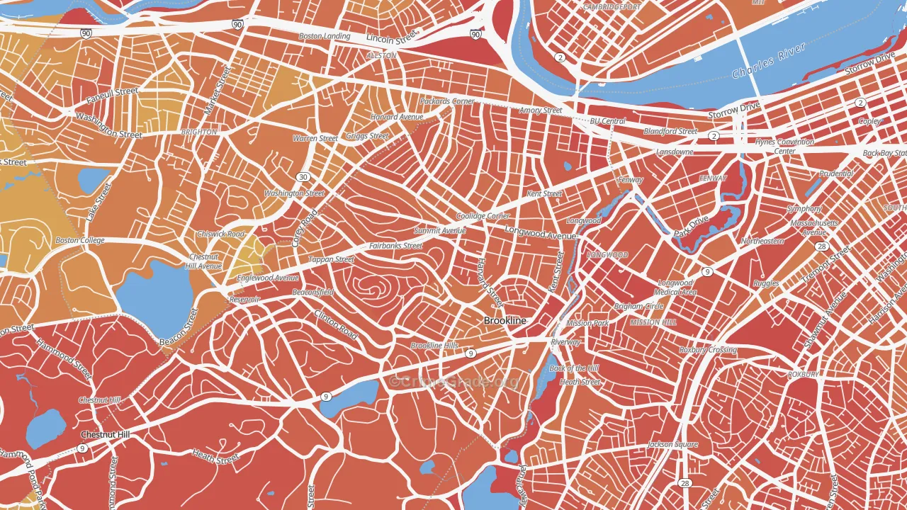 Brookline, MA Map of Vandalism Rates