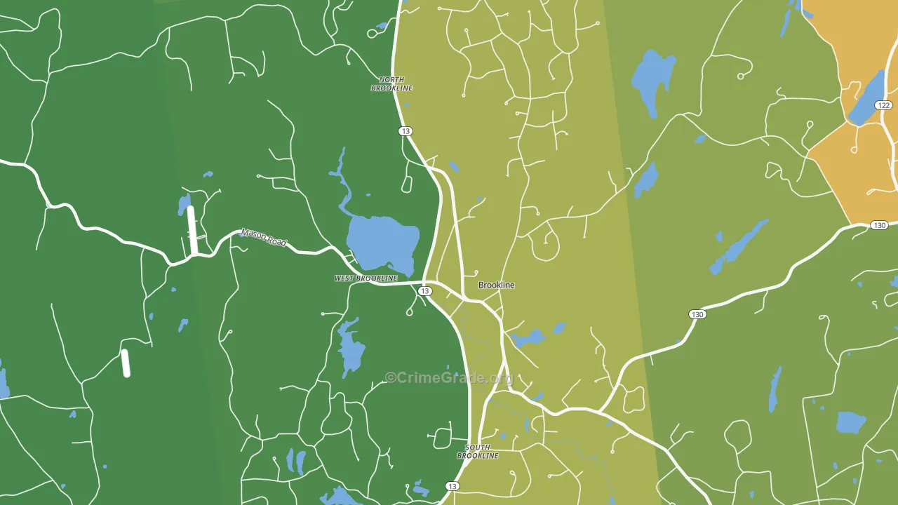 Brookline, NH Map of Vandalism Rates