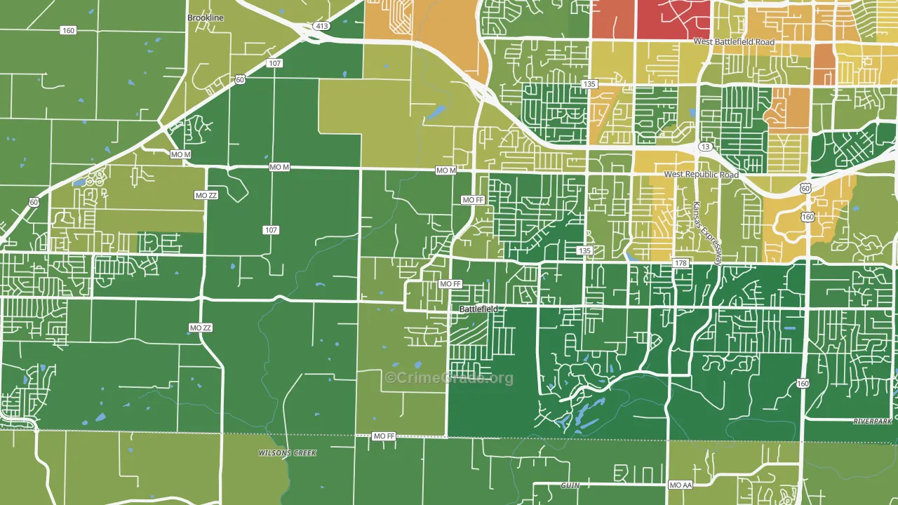 Brookline Station, MO Map of Vandalism Rates