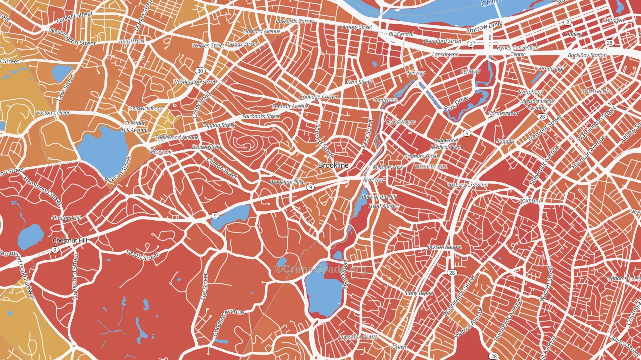 Brookline Village, Brookline, MA Map of Vandalism Rates