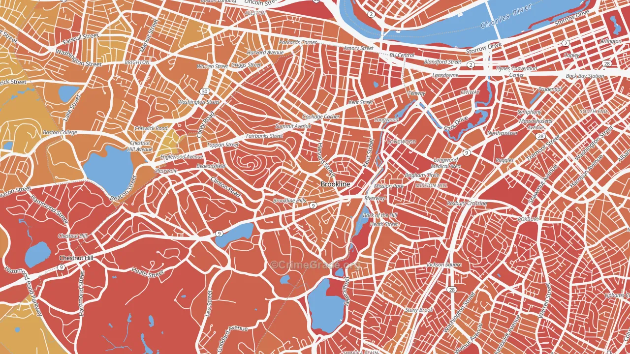 Brookline Village Commercial District, Brookline, MA Map of Vandalism Rates