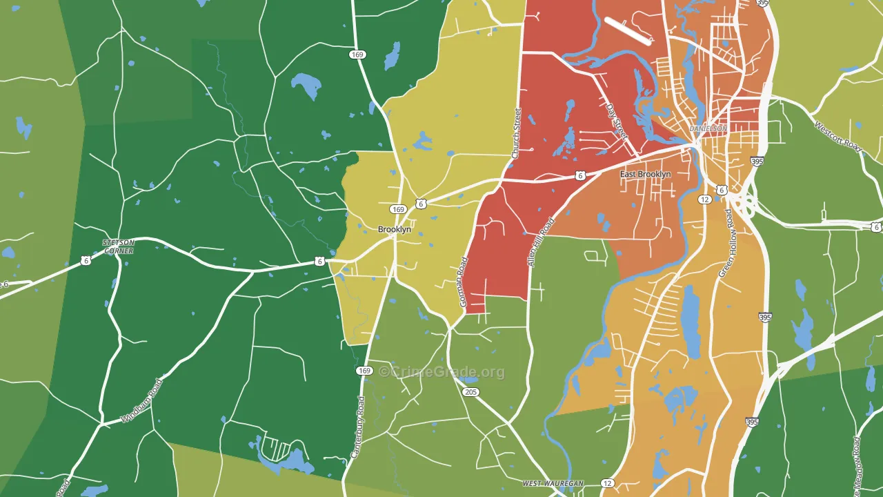 Brooklyn, CT Map of Vandalism Rates