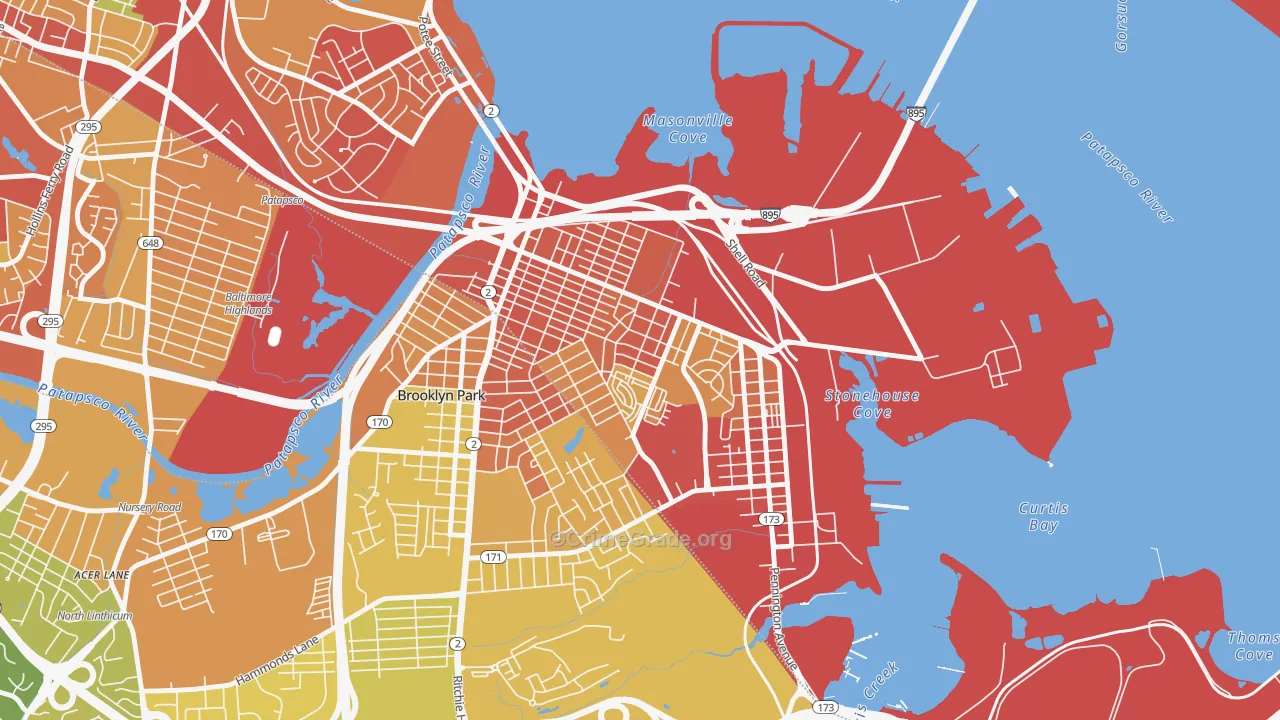 Brooklyn-Curtis Bay, Brooklyn, MD Map of Vandalism Rates