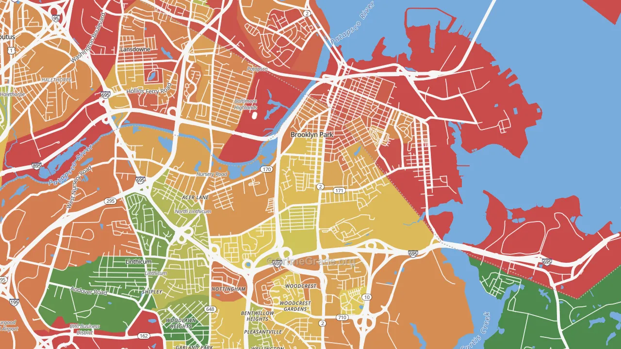 Brooklyn Park, MD Map of Vandalism Rates