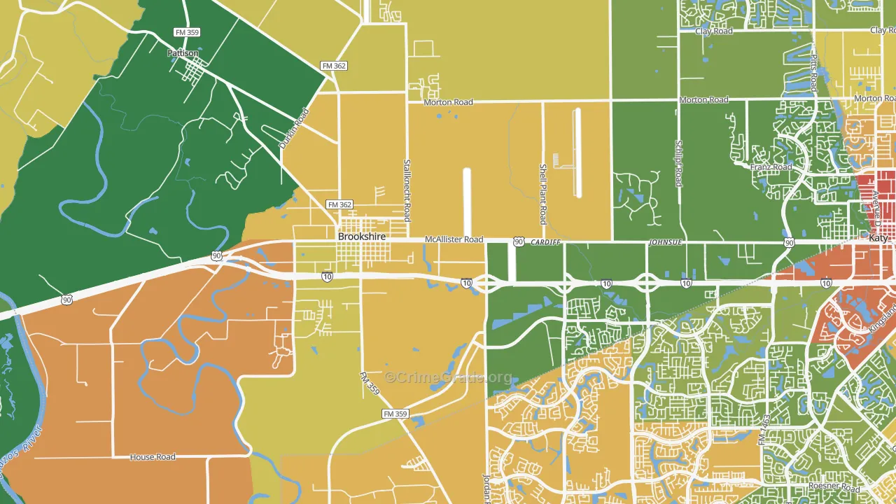 Brookshire, TX Map of Vandalism Rates