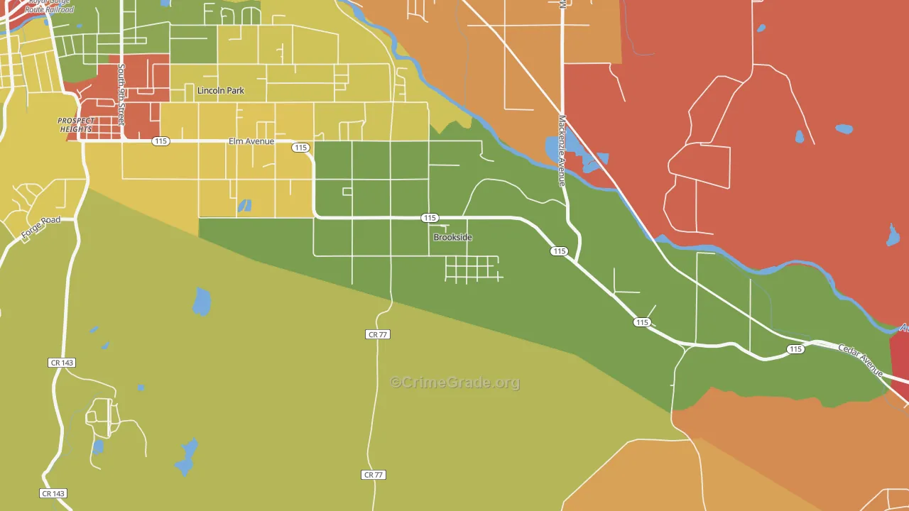 Brookside, CO Map of Vandalism Rates