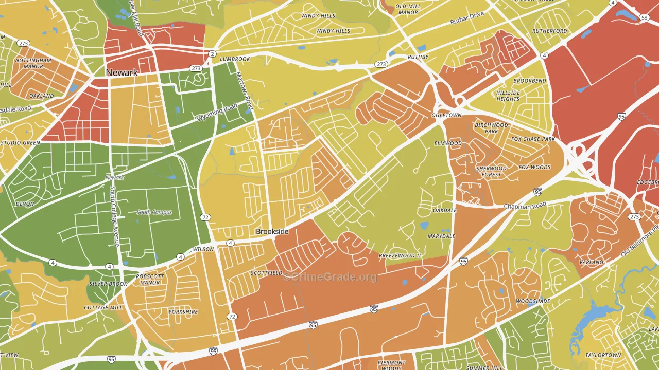 Brookside, DE Map of Vandalism Rates