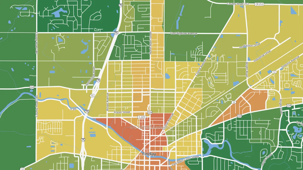 Brookside, Findlay, OH Map of Vandalism Rates