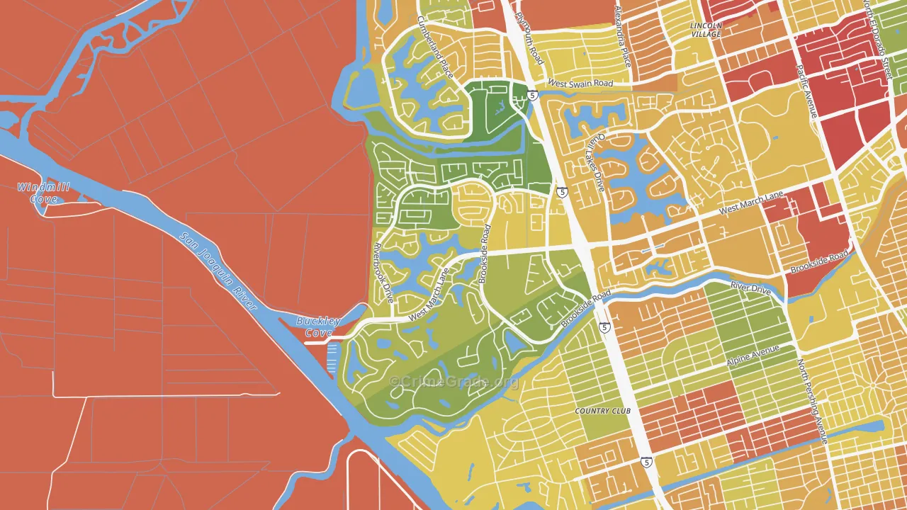 Brookside, Stockton, CA Map of Vandalism Rates
