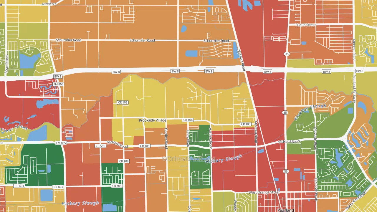 Brookside Village, TX Map of Vandalism Rates