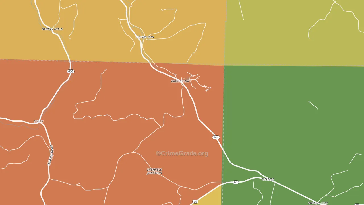 Brookston, PA Map of Vandalism Rates