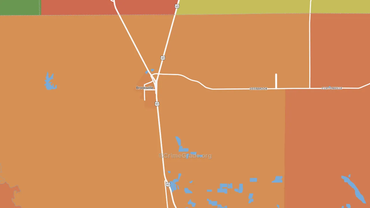 Brooksville, MS Map of Vandalism Rates